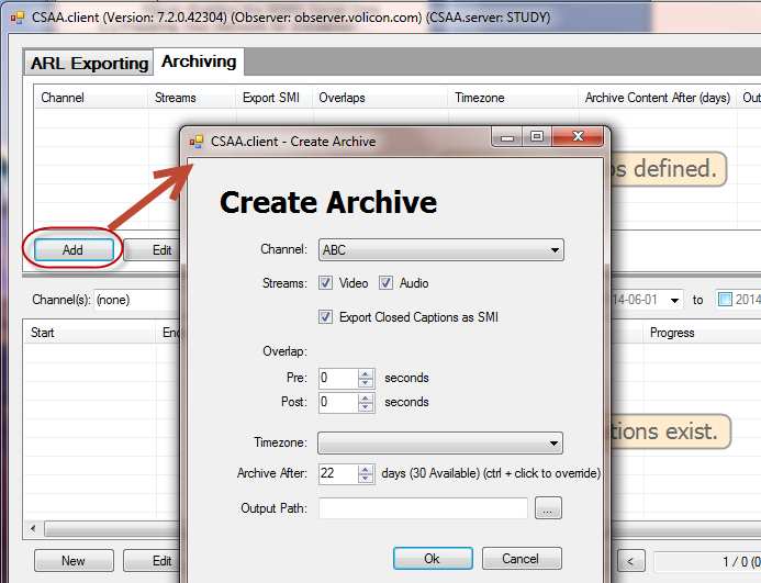 Figure: Create Archive Window